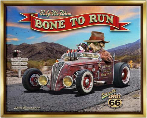 Stupell Industries Bone to Run Dogs Framed Floater Canvas Wall Art by Larry Grossman in Kuwait