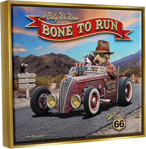 Stupell Industries Bone to Run Dogs Framed Floater Canvas Wall Art by Larry Grossman in Kuwait