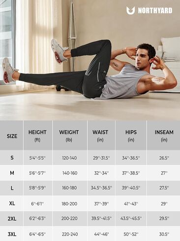 NORTHYARD Men's Joggers Pants with Zipper Pockets Tapered Athletic Workout Running Sweatpants for Men in Kuwait