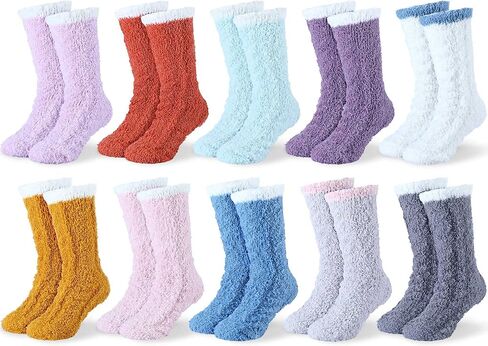 Handepo 10 Pairs Fuzzy Socks Women Warm Soft Fluffy Plush Socks Slipper Socks warm Sleeping Socks Winter Socks for Women Christmas Gifts, Bright Colors in Saudi Arabia