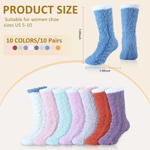 Handepo 10 Pairs Fuzzy Socks Women Warm Soft Fluffy Plush Socks Slipper Socks warm Sleeping Socks Winter Socks for Women Christmas Gifts, Bright Colors in Saudi Arabia