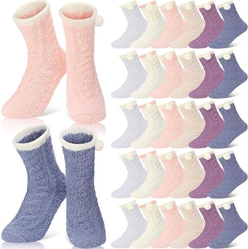 Ramede 60 زوجًا من الجوارب اللطيفة غير الواضحة، جوارب ناعمة للنوم في الشتاء، جوارب سميكة منفوشة، جوارب دافئة من القطيفة للنساء in Kuwait