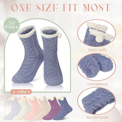 Ramede 60 زوجًا من الجوارب اللطيفة غير الواضحة، جوارب ناعمة للنوم في الشتاء، جوارب سميكة منفوشة، جوارب دافئة من القطيفة للنساء in Kuwait