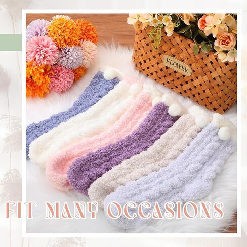 Ramede 60 زوجًا من الجوارب اللطيفة غير الواضحة، جوارب ناعمة للنوم في الشتاء، جوارب سميكة منفوشة، جوارب دافئة من القطيفة للنساء in Kuwait