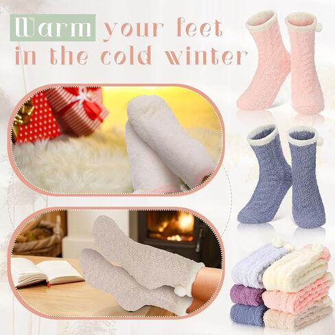 Ramede 60 زوجًا من الجوارب اللطيفة غير الواضحة، جوارب ناعمة للنوم في الشتاء، جوارب سميكة منفوشة، جوارب دافئة من القطيفة للنساء in Kuwait