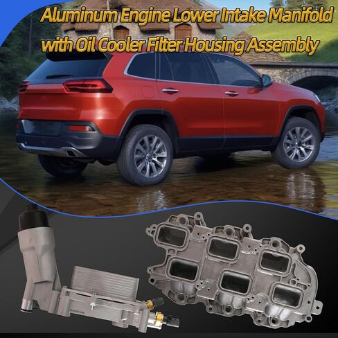 Aluminum Engine Lower Intake Manifold with Oil Cooler Filter Housing Assembly Fit for Jeep Cherokee for Wrangler Fit for Dodge Journey for Durango for Avenger Fit for Chrysler 200/300 Fit for RAM C/V in Saudi Arabia