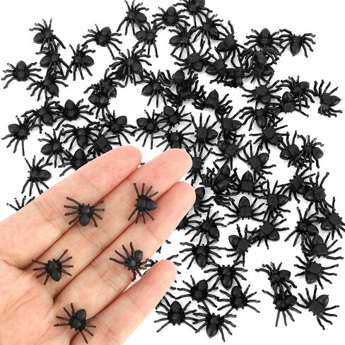 Fake Spiders Halloween Mini Spiders 100Pcs Black Small Fake Spider Realistic Plastic Scary Spiders Novelty False Spiders for Boys Adults Halloween Decorations Outdoor Indoor Prank Props Party Supplies in Saudi Arabia