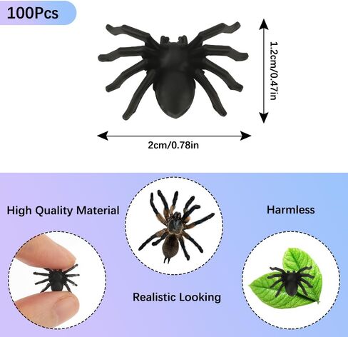 Fake Spiders Halloween Mini Spiders 100Pcs Black Small Fake Spider Realistic Plastic Scary Spiders Novelty False Spiders for Boys Adults Halloween Decorations Outdoor Indoor Prank Props Party Supplies in Saudi Arabia
