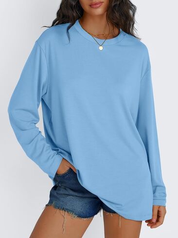 العصرية الملكة المرأة المتضخم طويلة الأكمام تي شيرت الأساسية Crewneck تي شيرت الخريف بلايز عادية تجريب موضة ملابس غير رسمية Y2K in Kuwait