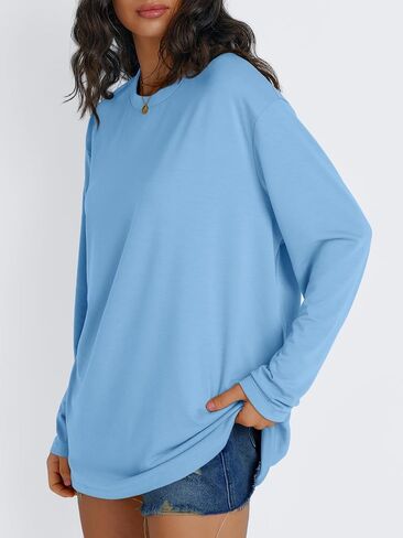 العصرية الملكة المرأة المتضخم طويلة الأكمام تي شيرت الأساسية Crewneck تي شيرت الخريف بلايز عادية تجريب موضة ملابس غير رسمية Y2K in Kuwait