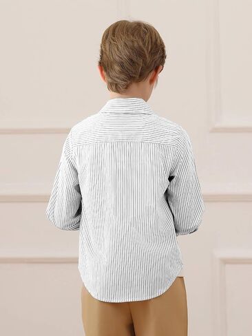 Haloumoning Boys Button Down Shirt Kids Long Sleeve Striped Collared Tshirts Fall Tops Tees 5-14Y in Saudi Arabia