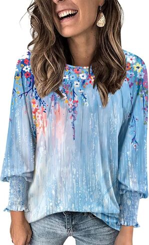 onlypuff Long Sleeve Shirts for Women Fall Tops Dressy Casual Blouses Pullover Trendy Tunic Tops in Saudi Arabia