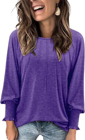 onlypuff Long Sleeve Shirts for Women Fall Tops Dressy Casual Blouses Pullover Trendy Tunic Tops in Saudi Arabia