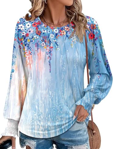 onlypuff Long Sleeve Shirts for Women Fall Tops Dressy Casual Blouses Pullover Trendy Tunic Tops in Saudi Arabia