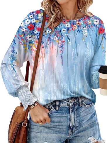 onlypuff Long Sleeve Shirts for Women Fall Tops Dressy Casual Blouses Pullover Trendy Tunic Tops in Saudi Arabia