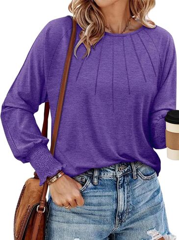 onlypuff Long Sleeve Shirts for Women Fall Tops Dressy Casual Blouses Pullover Trendy Tunic Tops in Saudi Arabia