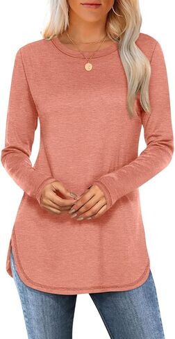 Womens Tunic Tops Long Sleeve Shirts Crew Neck Casual Tshirts Fall Fashion Outfits 2024 in Saudi Arabia
