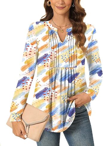 Anyally Women's Long Sleeve Shirts Fall Tops Dressy Casual Blouses Pleated Tunic Tops for Leggings in Saudi Arabia