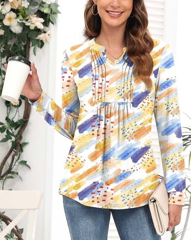 Anyally Women's Long Sleeve Shirts Fall Tops Dressy Casual Blouses Pleated Tunic Tops for Leggings in Saudi Arabia