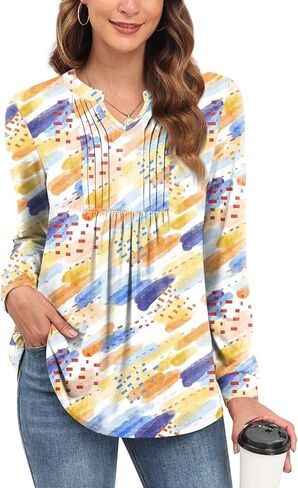 Anyally Women's Long Sleeve Shirts Fall Tops Dressy Casual Blouses Pleated Tunic Tops for Leggings in Saudi Arabia