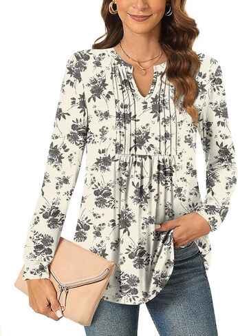 Anyally Women's Long Sleeve Shirts Fall Tops Dressy Casual Blouses Pleated Tunic Tops for Leggings in Saudi Arabia