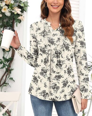 Anyally Women's Long Sleeve Shirts Fall Tops Dressy Casual Blouses Pleated Tunic Tops for Leggings in Saudi Arabia