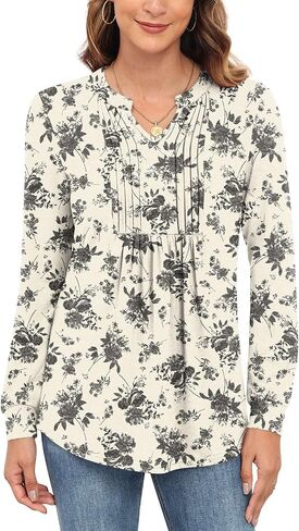 Anyally Women's Long Sleeve Shirts Fall Tops Dressy Casual Blouses Pleated Tunic Tops for Leggings in Saudi Arabia