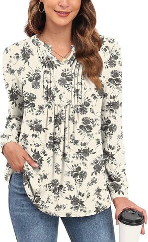 Anyally Women's Long Sleeve Shirts Fall Tops Dressy Casual Blouses Pleated Tunic Tops for Leggings in Saudi Arabia