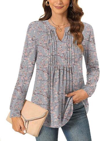 Anyally Women's Long Sleeve Shirts Fall Tops Dressy Casual Blouses Pleated Tunic Tops for Leggings in Saudi Arabia