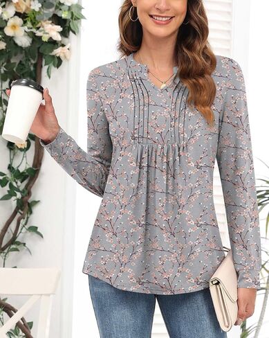 Anyally Women's Long Sleeve Shirts Fall Tops Dressy Casual Blouses Pleated Tunic Tops for Leggings in Saudi Arabia