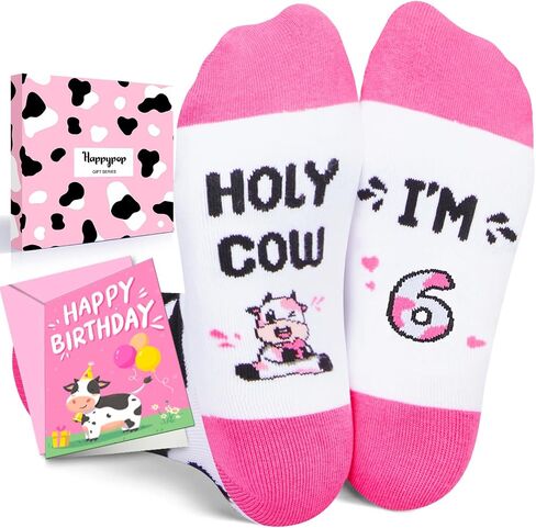 HAPPYPOP 6th Birthday Gifts Ideas for Girls - Socks for Girls Boys Age 6, Six Year Old Gifts for Kids, Presents for 6 Year Olds, Birthday Gift Box with Greeting Card in Saudi Arabia