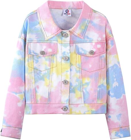 WELAKEN Print Denim Jacket for Girls & Kids II Little Girl's Button Down Crop Jean Jacket Coat in Saudi Arabia