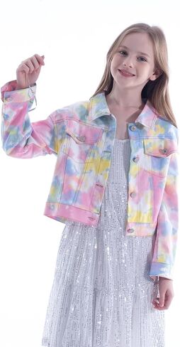 WELAKEN Print Denim Jacket for Girls & Kids II Little Girl's Button Down Crop Jean Jacket Coat in Saudi Arabia