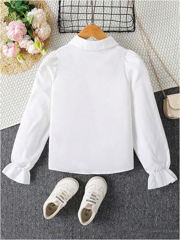 بلوزة علوية بأكمام واسعة وياقة وأزرار سفلية للفتيات من MakeMeChic in Kuwait