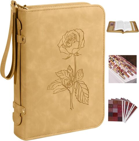 Leather Bible Cover Case for Women : Debossed Rose Floral Bible Cover with Reinforced Handle&Zippered Pocket - Men Carrying Protective Case with Detachable Wristlet Strap - Christian Gift in Saudi Arabia