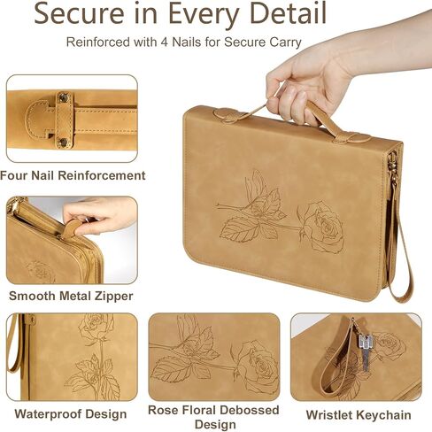 Leather Bible Cover Case for Women : Debossed Rose Floral Bible Cover with Reinforced Handle&Zippered Pocket - Men Carrying Protective Case with Detachable Wristlet Strap - Christian Gift in Saudi Arabia