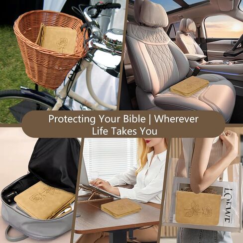 Leather Bible Cover Case for Women : Debossed Rose Floral Bible Cover with Reinforced Handle&Zippered Pocket - Men Carrying Protective Case with Detachable Wristlet Strap - Christian Gift in Saudi Arabia