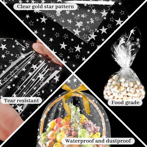 ZALAON Extra Wide Star Cellophane Wrap Roll(31.5 in x 98.4 ft), Clear 3 Mil Thick Cellophane Gift Wrap for Baskets Treats Crafts Flowers Wrapping (White) in Saudi Arabia