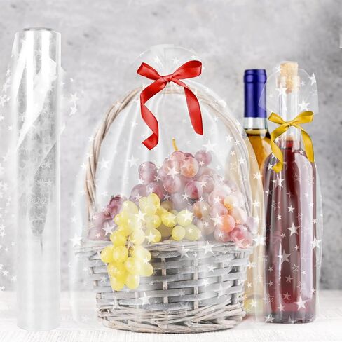 ZALAON Extra Wide Star Cellophane Wrap Roll(31.5 in x 98.4 ft), Clear 3 Mil Thick Cellophane Gift Wrap for Baskets Treats Crafts Flowers Wrapping (White) in Saudi Arabia