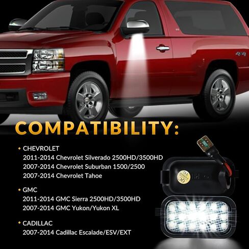 LED Rear License Plate Lights for 2007-2014 Chevy Suburban Tahoe GMC Yukon Cadillac Escalade ESV Tag Lamp Assembly, 6000K White 2PCS in Kuwait