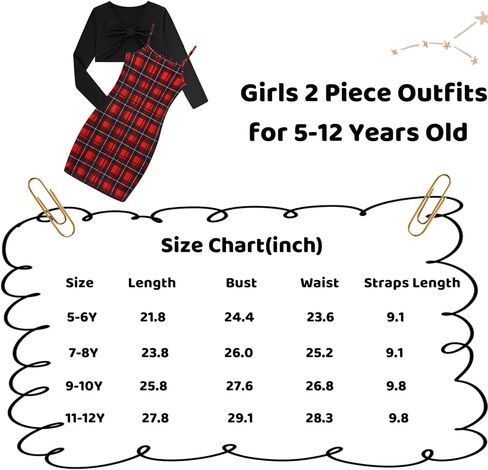 Girls 2 Piece Outfits Adjustable Shoulder Strap Cami Dress with Long Sleeve Blouse Top Set for 5-12 Years in Kuwait