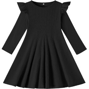 Toddler Girls Sweater Dresses Baby Long Sleeve Ruffle Knitted Winter Dresses for Girl Casual Solid Kids Fall Dress