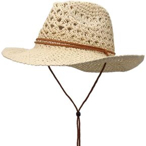 Straw Cowboy Hat Western Hats for Women/Men Cowgirl Hat Sun Beach Hat Shapeable Wide Brim Foldable Vacation Hat for Summer in Kuwait