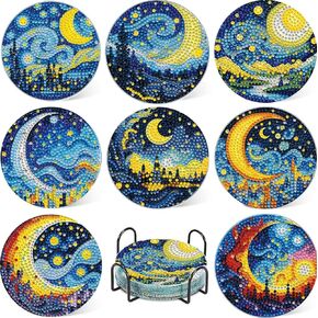 8 PCS Flowers Diamond Art Coasters Kits, Diamond Painting Coasters with Holder Set of 8, DIY Drink Coasters Art Crafts Supplies for Adults Cup Mat for Home Decor House Warming Gifts Non-Slip 3.9inch