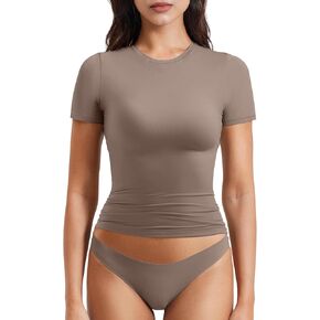 YEOREO Women Slim Fit T Shirt Double Lined Fitted Sweeney Basic Going Out Tee Crew Neck Top