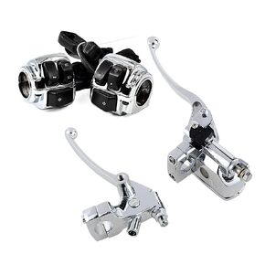 Combo Motorcycleandlebar Control Switches Chrome + Wiring Harness & Hydraulic Brake Master Cylinder Clutch Levers Compatible with 1996-2012 Harley Softail Dyna Sportster V-Rod
