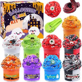 9 Packs Halloween Cloud Slime Butter Slime Kit for Girls Boys Ages 8-12, Non Sticky Fluffy Slimes for Kids, Party Favors with Spooky Add Ins, Stress Relief Slimes Toys