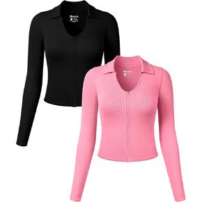 قمصان OQQ للسيدات قطعتين بأكمام طويلة وسحاب، قمصان أساسية مثيرة وجذابة in Kuwait