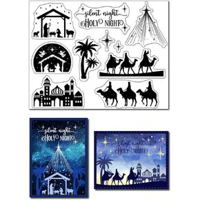 Arbuya Holy Night Clear Stamps Set Star of Bethlehem Scrapbooking Stamp Rubber Stamps for Card Making Birth of Jesus Christ Silicone Stamps for DIY Scrapbooking Making