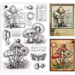 GLOBLELAND Mushroom Text Clear Stamps for DIY Scrapbooking Realistic Moth Snail Silicone Stamp Seals Transparent Stamp for Cards Making Photo Album Journal Decoration 6.3×4.33inch